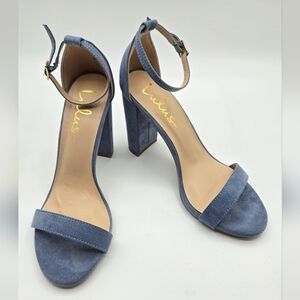 Lulus | Light Blue Suede 4" Strappy Heels Size 7